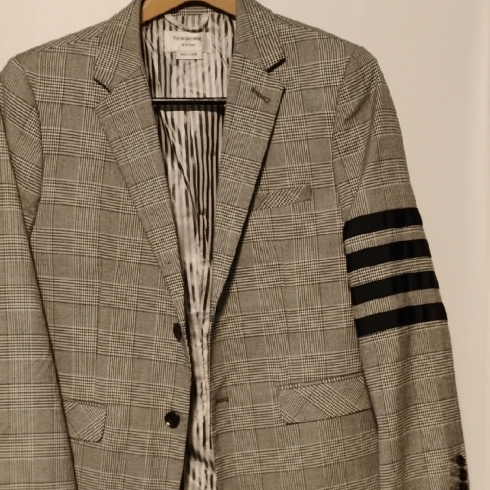 Thom Browne Black and Gray Checkered Blazer